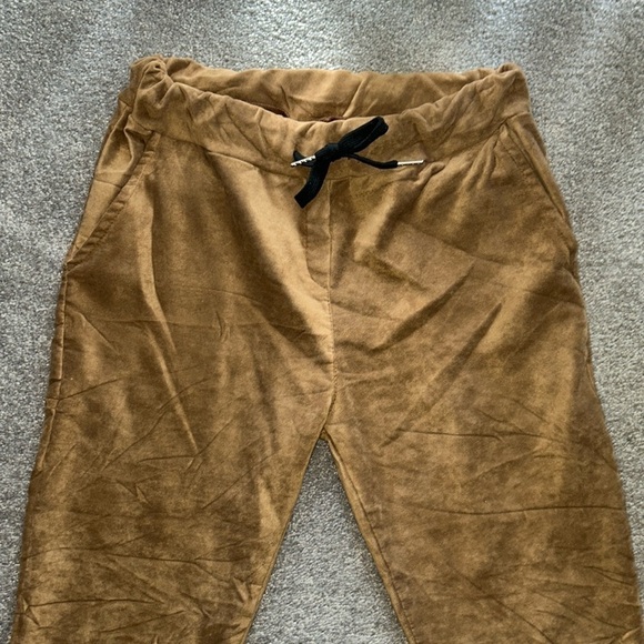 Brand Bazar Jogger Drawstring Pants One Size Faux Suede Gold Brownish EUC - Picture 4 of 8